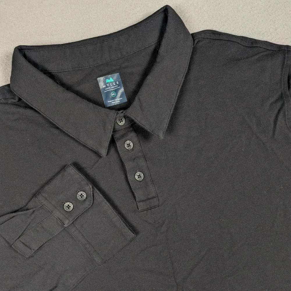 Myles Apparel Polo Shirt Mens XXL Black Long Sleeve Modal Cotton Stretch Solid